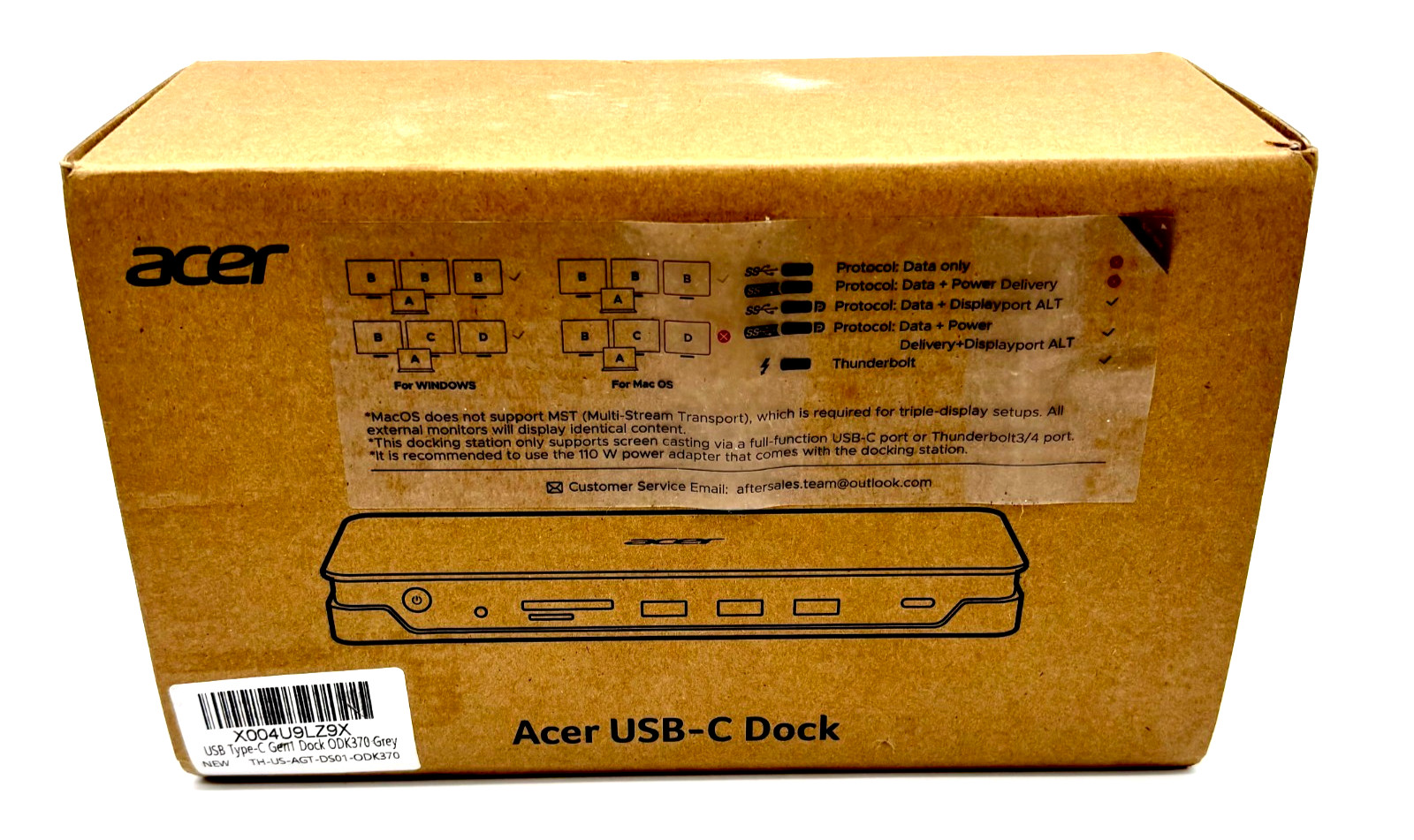 Acer USB Type-C Gen 1 13 In Docking Station Model ODK370 Gray New