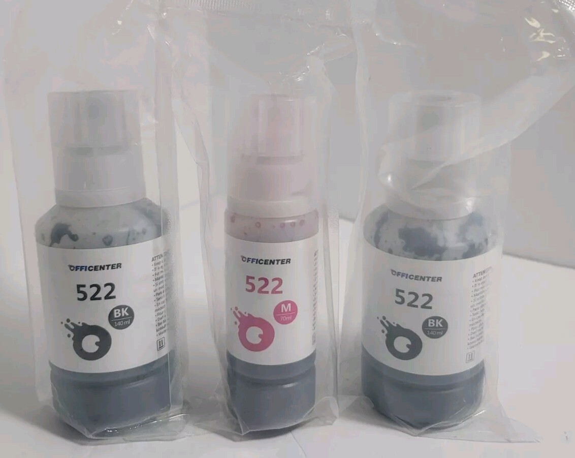 3PK ~ 522 Ink ~2-Black (140ml) / 1-magenta (70ml) ~ High-Yield Refill for Epson 
