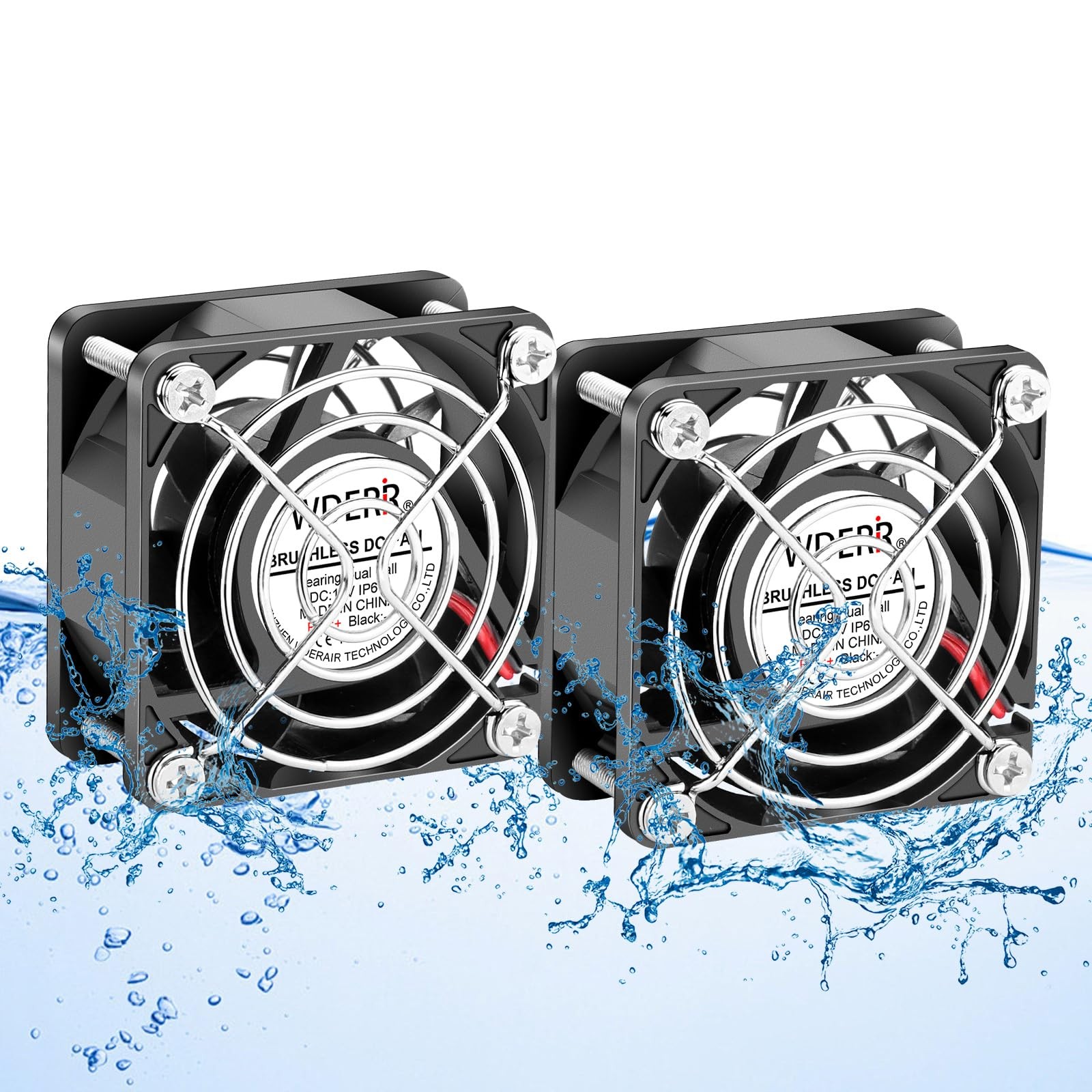 WDERAIR Small 60mm x 25mm DC 12V Brushless IP67 Waterproof 60 x 25mm, black 