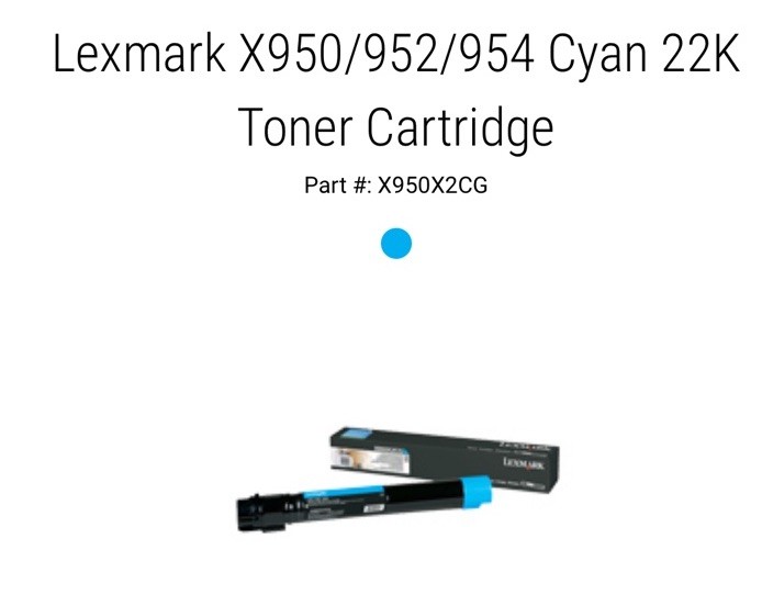 Genuine Lexmark X950/952/954 Cyan High Yield Toner Printer Cartridge X950X2CG