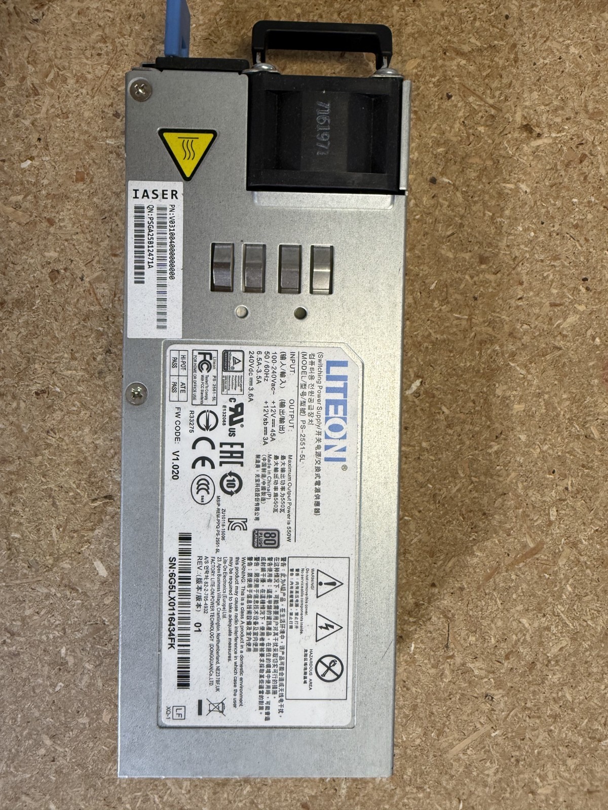 LiteOn PS-2551-5L 550W 80 Plus Platinum Hot Swap Server Power Supply Inspur