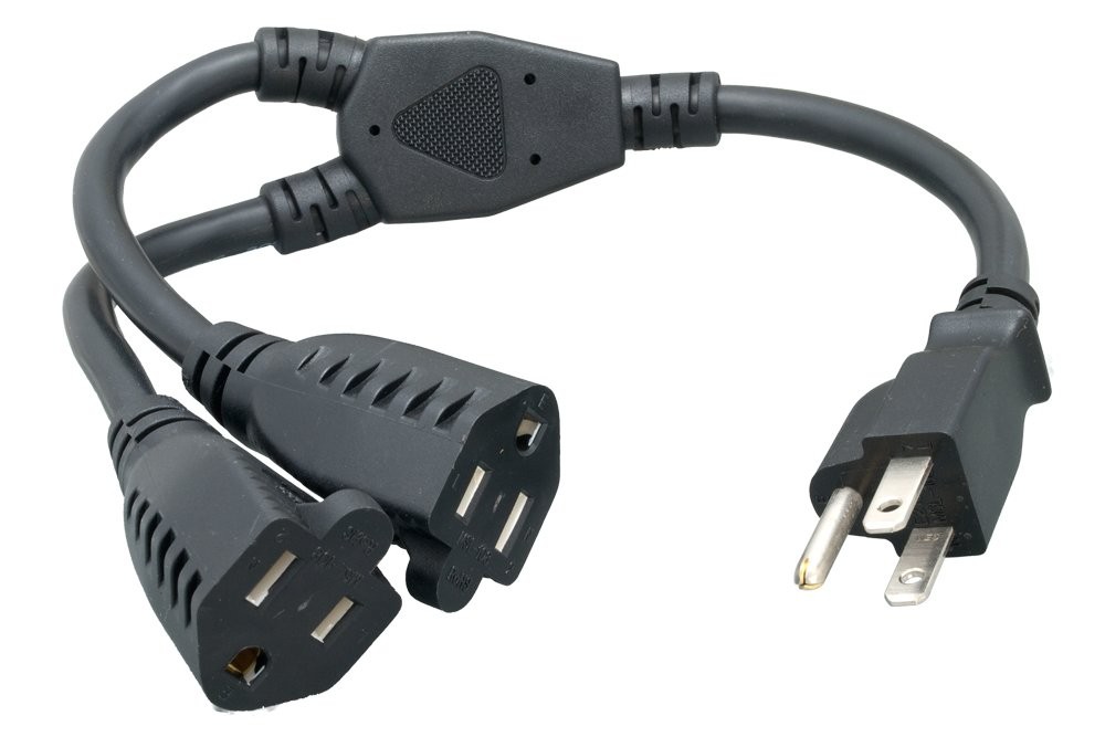 Power Cord Extension and Splitter, NEMA 5-15P to 5-15R x 14 inch, black