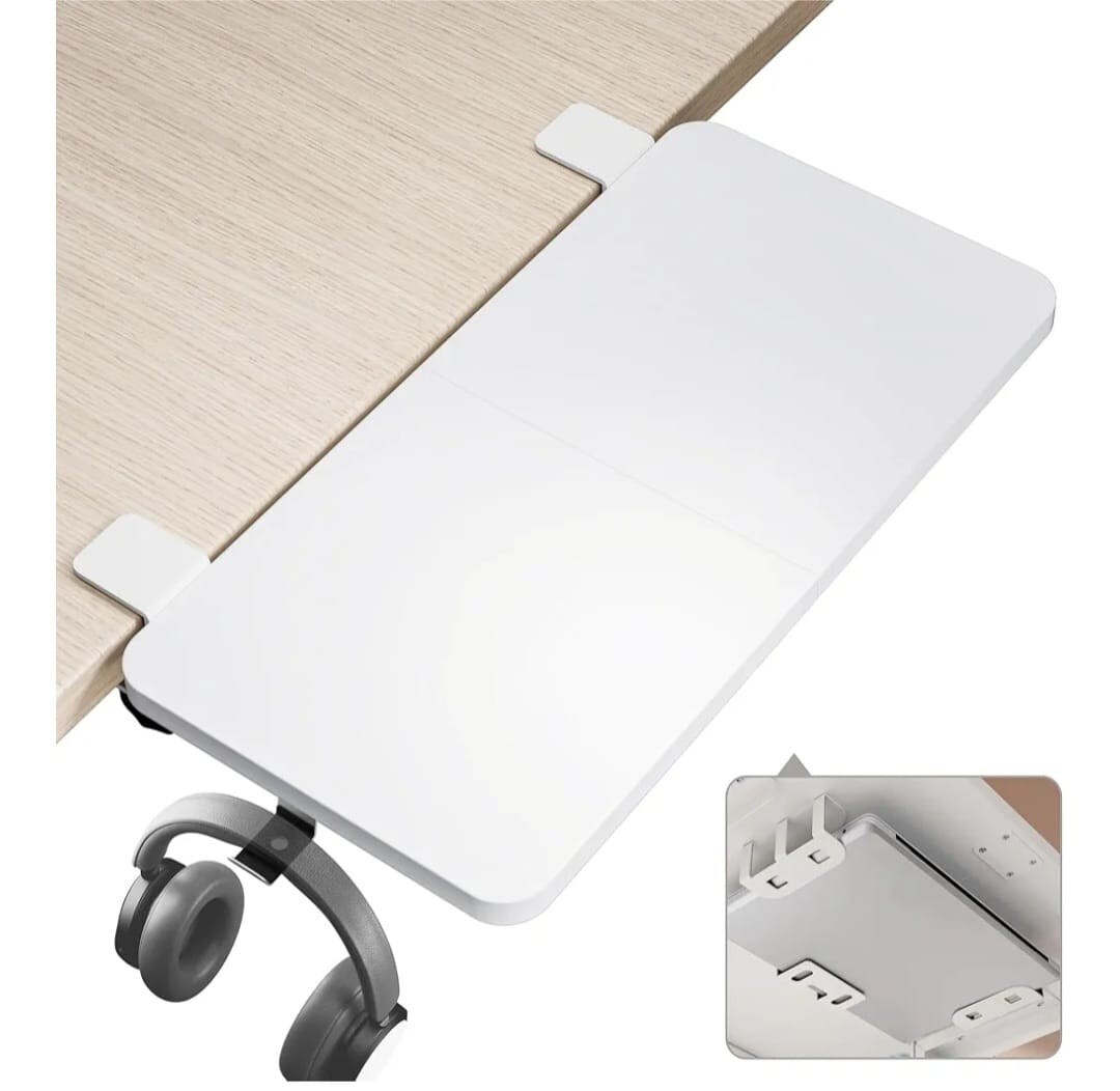 Desk Extender Tray, 24"x14.4" clamp on shelf, desk extension with laptop holder.