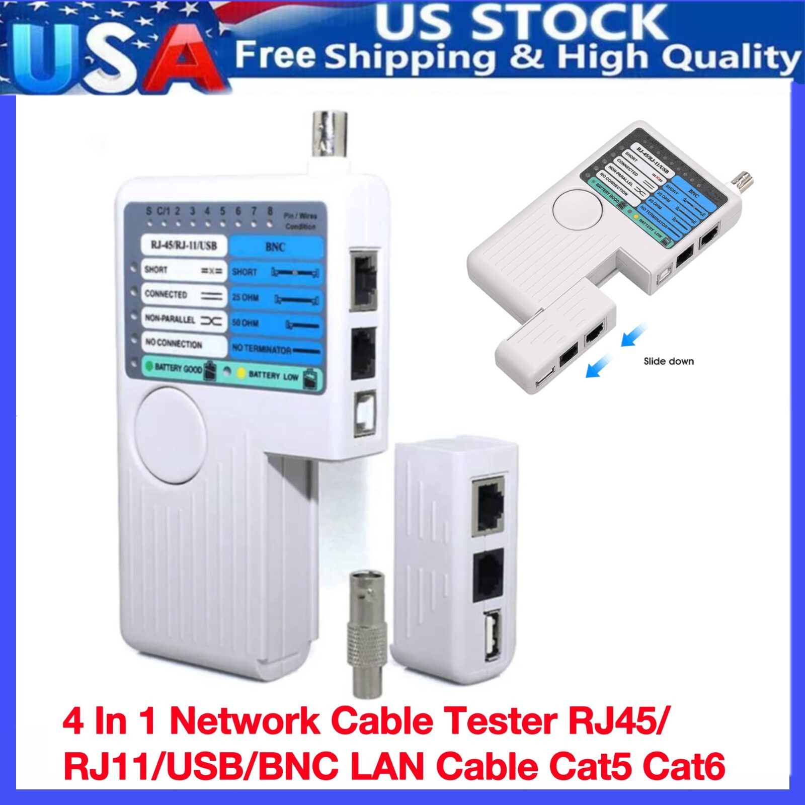 4 In 1 Multi Function Network Cable Tester RJ45/RJ11/USB/BNC LAN Cable Cat5 Cat6