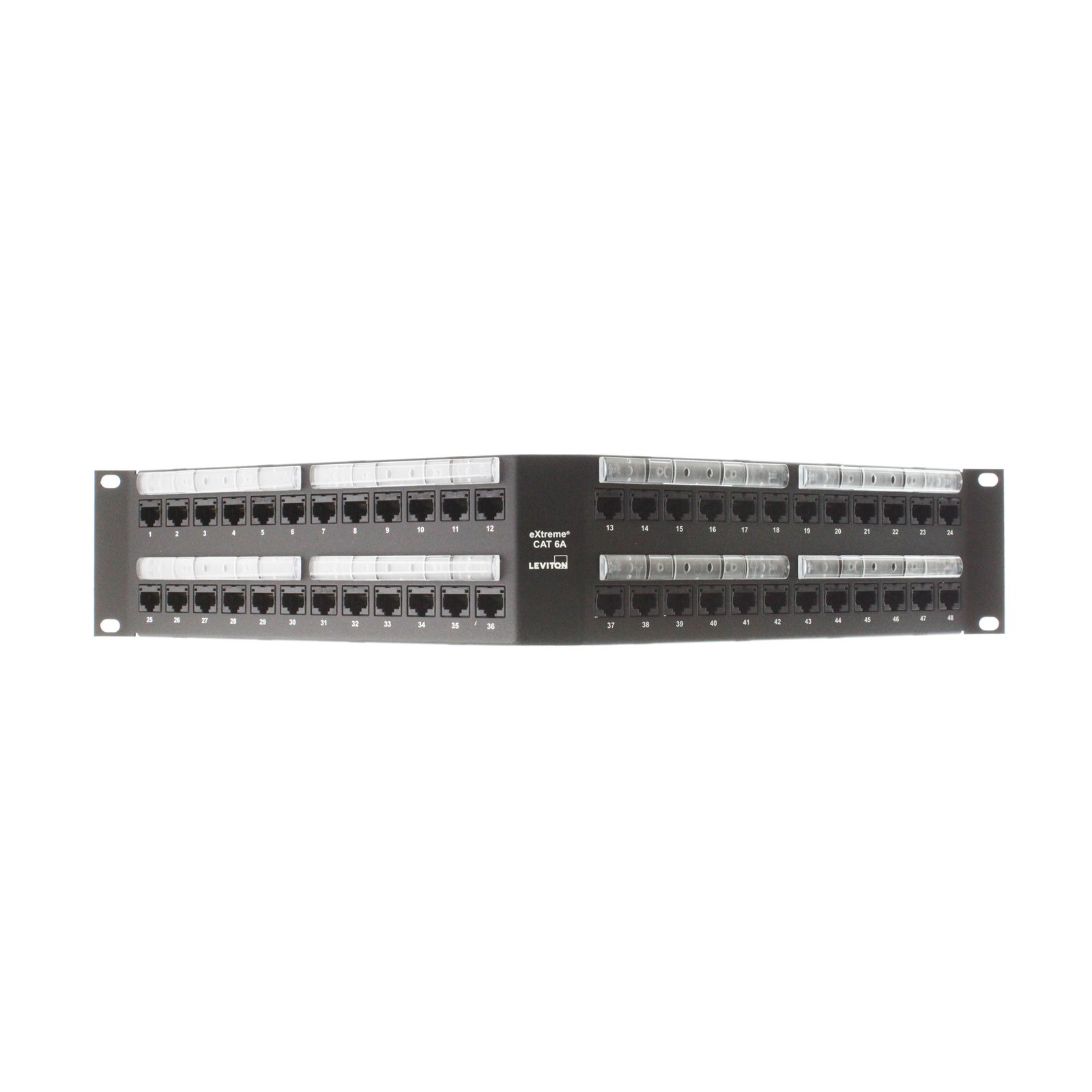 LEVITON 6A587-U48 2RU 48-PORT CATEGORY 6A 110-STYLE ANGLED PATCH PANEL, CAT6A