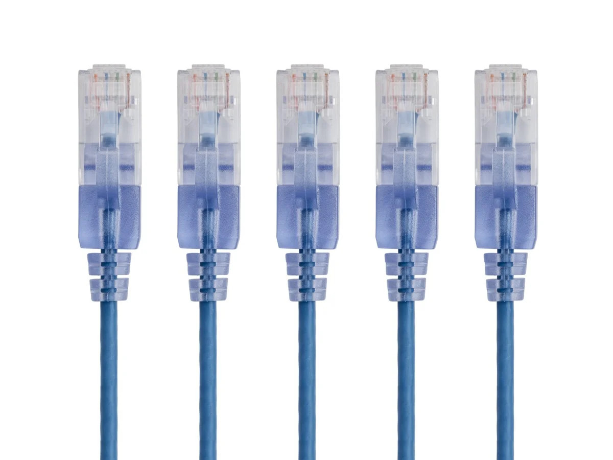 SlimRun Cat6A Ethernet Patch Cable Network RJ45 Stranded UTP 30AWG 10ft Blue 5pk