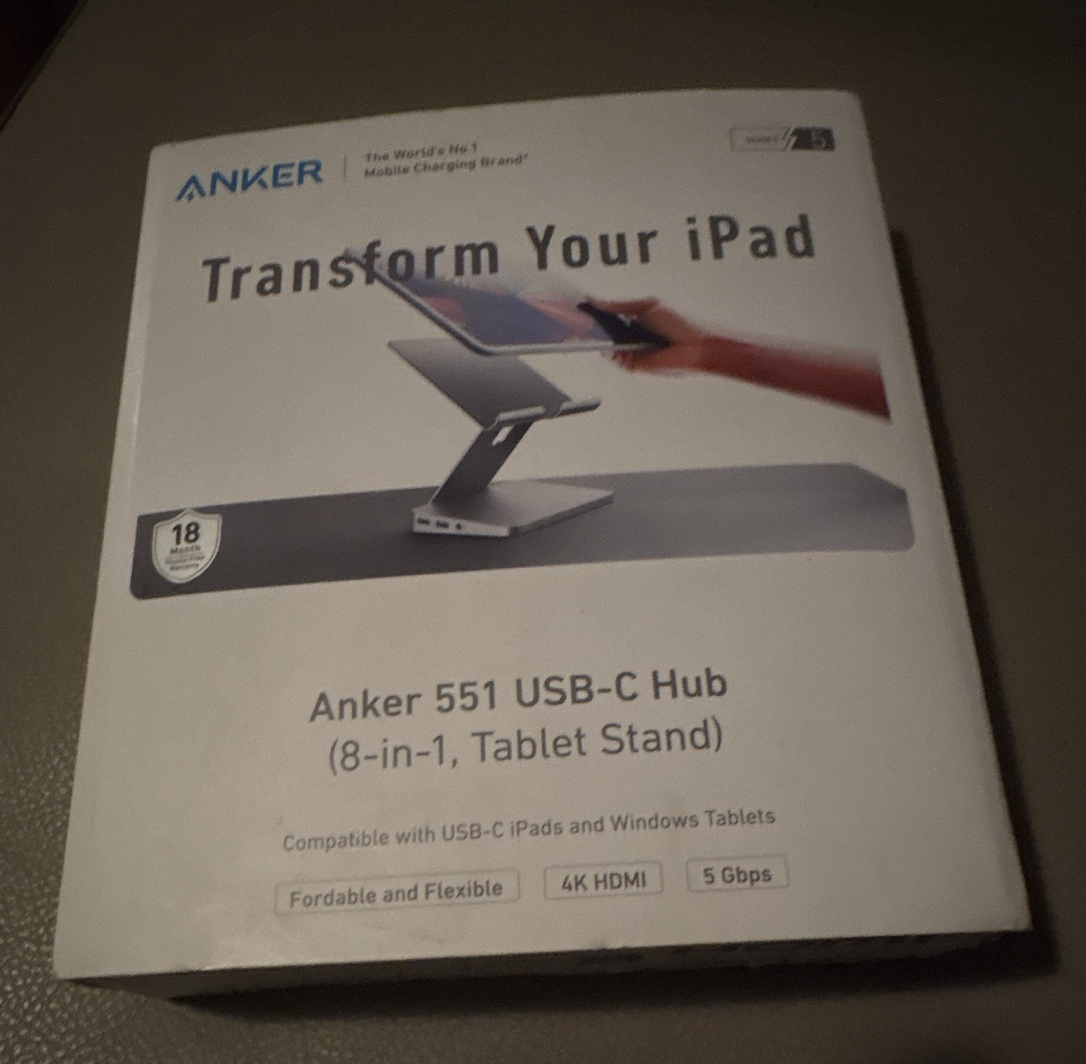 Anker 551 8-in-1 USB-C Hub Foldable Tablet Stand 4K HDMI 5Gbps Gray