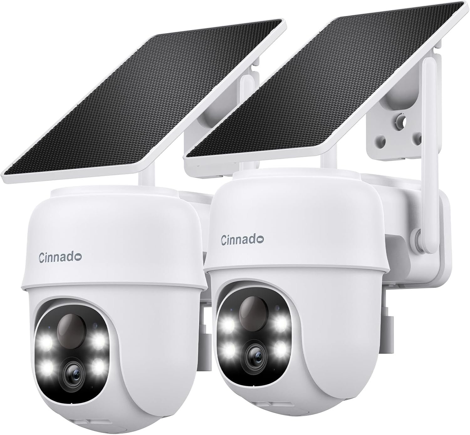 Cinnado B6 2K 3MP Wireless Security Camera w/Solar Panel - White (2 Pack)