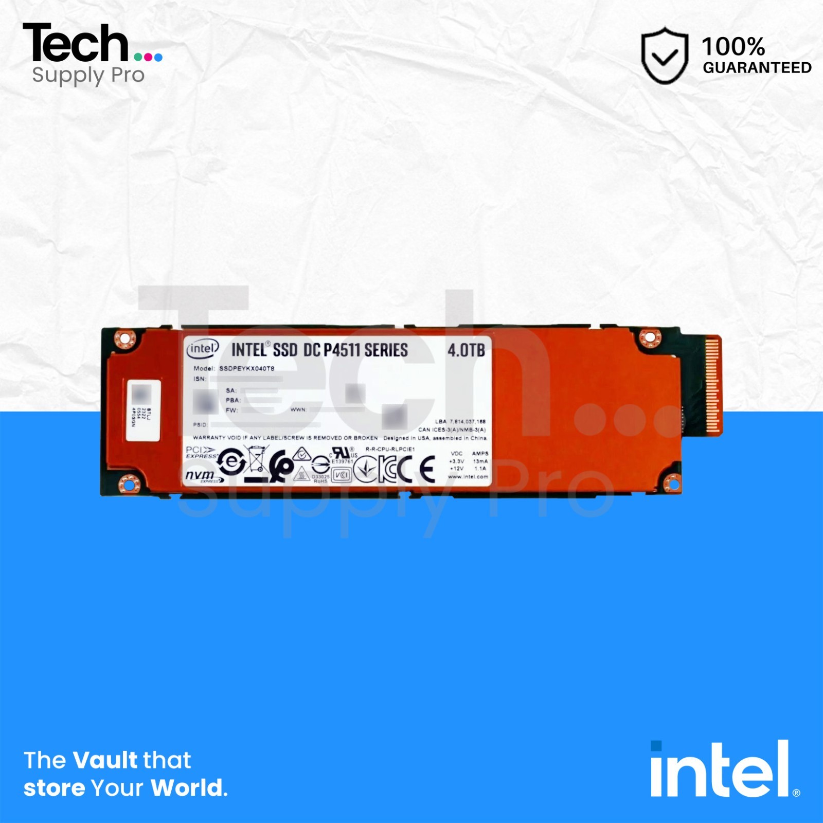 SSDPEYKX040T8 Intel DC P4511 4TB PCIe NVMe TLC 2.5" Solid State Drive