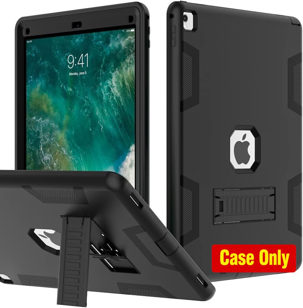 Heavy Duty Rugged Black Case for iPad Pro 12.9" 2017/2015, Protective Cover