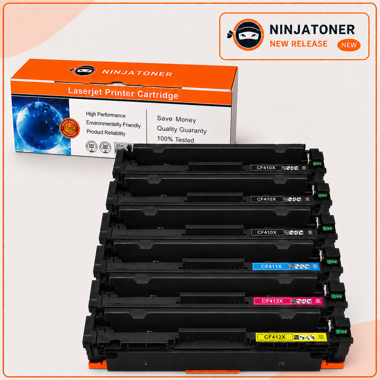 6PK Toner Set 410X Fits HP CF410X Color Laserjet Pro M452dw M477fdw M477fnw MFP