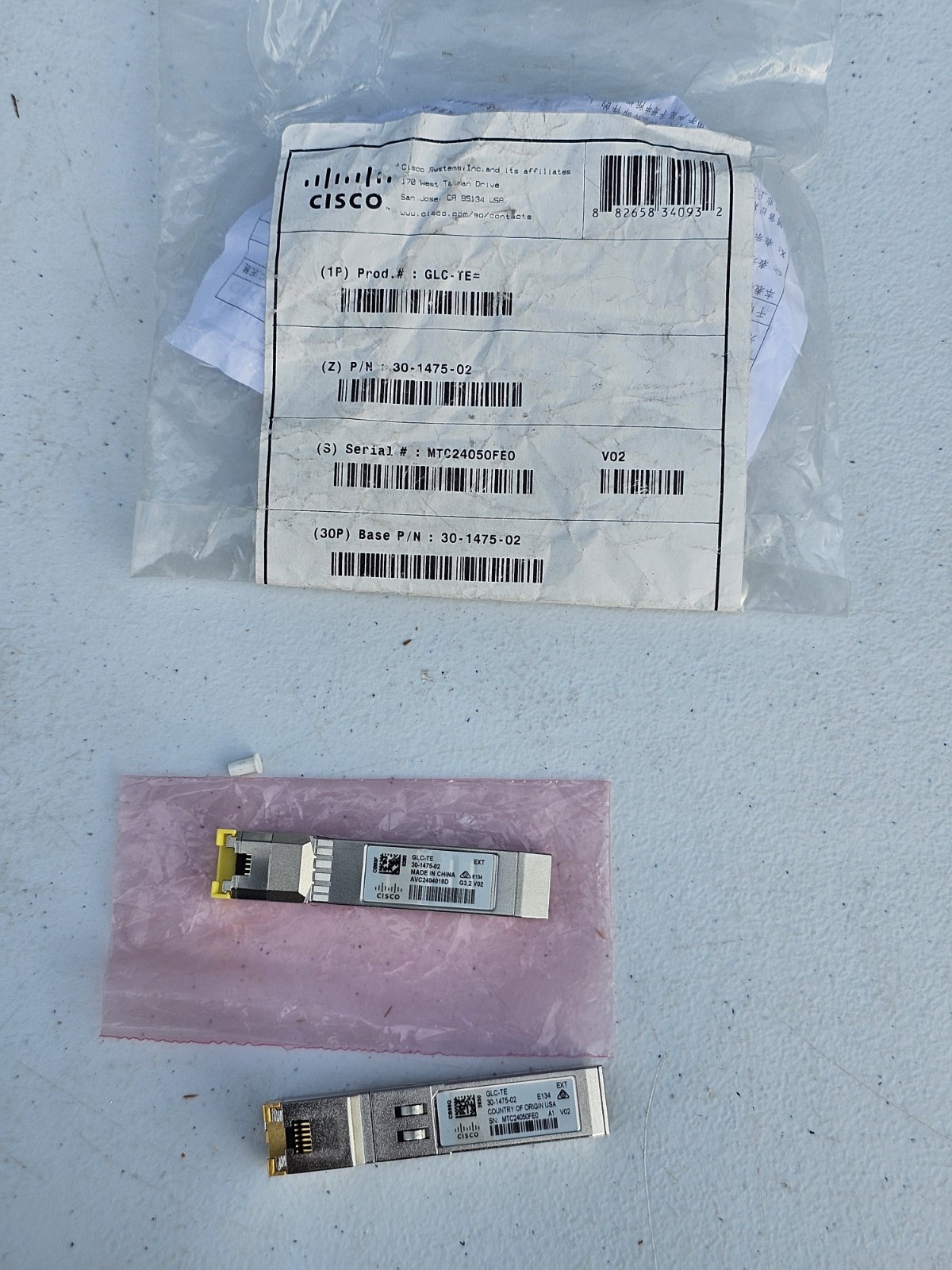 (2) NEW Genuine Cisco 30-1475-02 GLC-TE Transceiver Module w/ Green Hologram