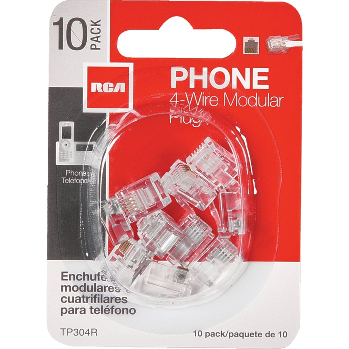 RCA Clear 4-Wire Modular Outlet Phone Plug (10-Pack) TP304R RCA TP304R