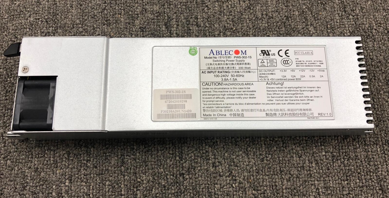 Ablecom PWS-302-1S 300 Watt Switching Power Supply *No Power Cord/Cable Included