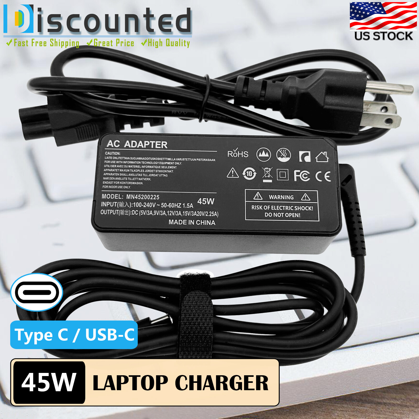 For Lenovo 300e Chromebook 2nd Gen Ac Adapter Charger & Power Cord 45W