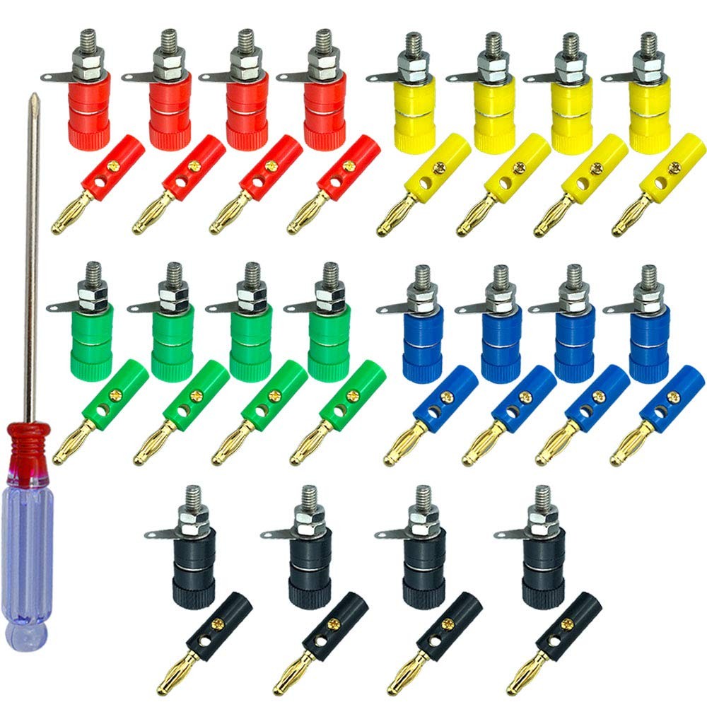 QitinDasen 20 Pairs 4 mm Banana Plug Socket Connectors, Gold Multicolor