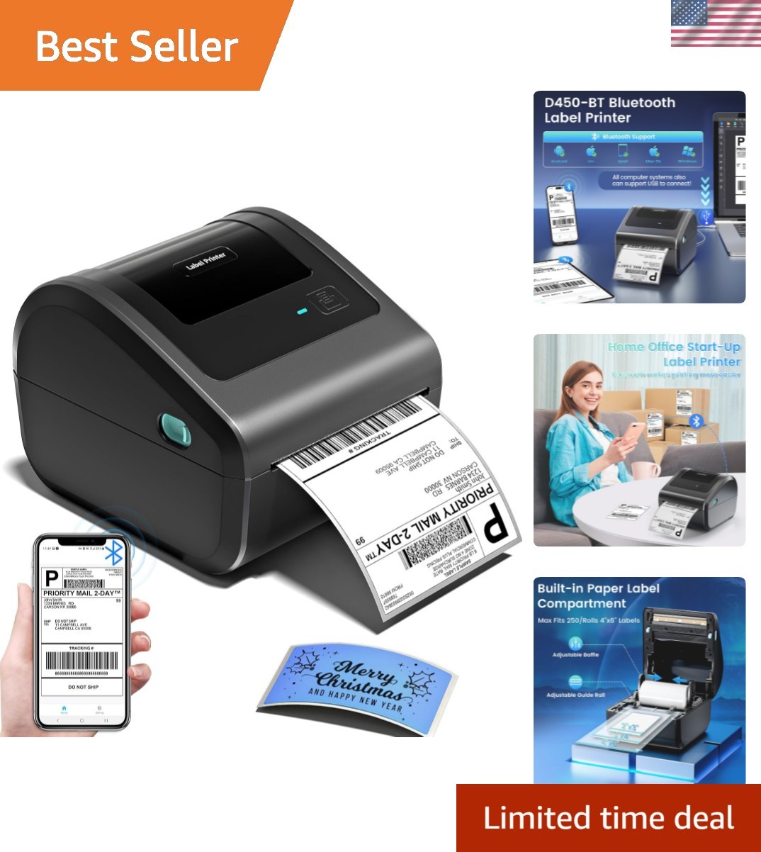 Effortless Label Printing - D450BT Bluetooth Thermal Printer for Small Business