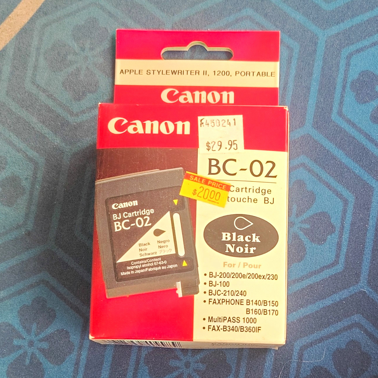 Canon BC-02 Genuine/Original Black Inkjet BJ Cartridge for BJ-200 Series