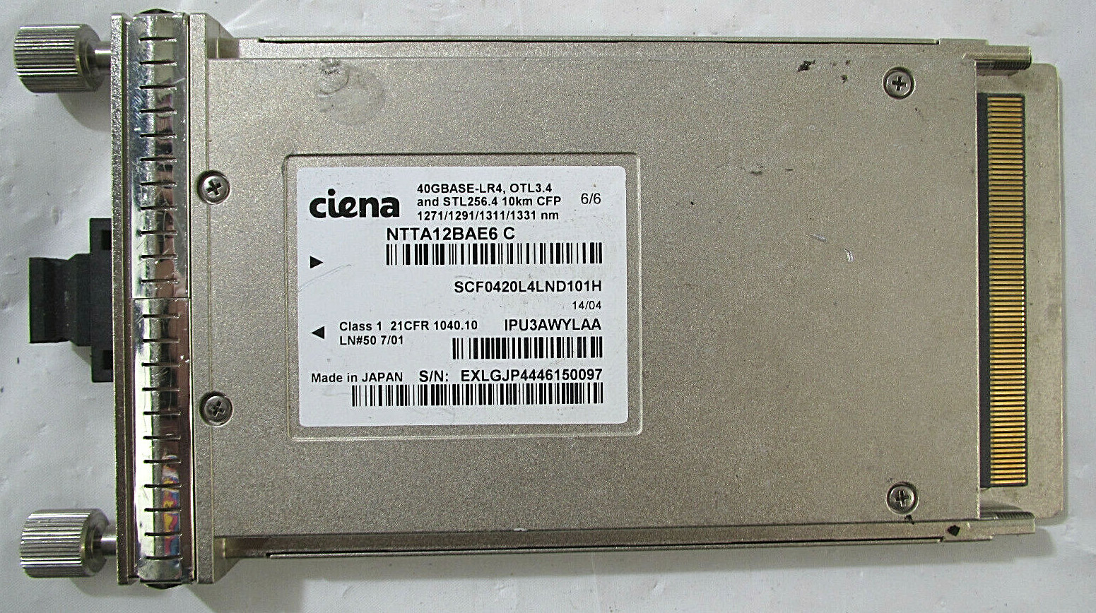 Ciena NTTA12BAE6 C Module 40GBASE-LR4 Class 1~For PARTS/REPAIR