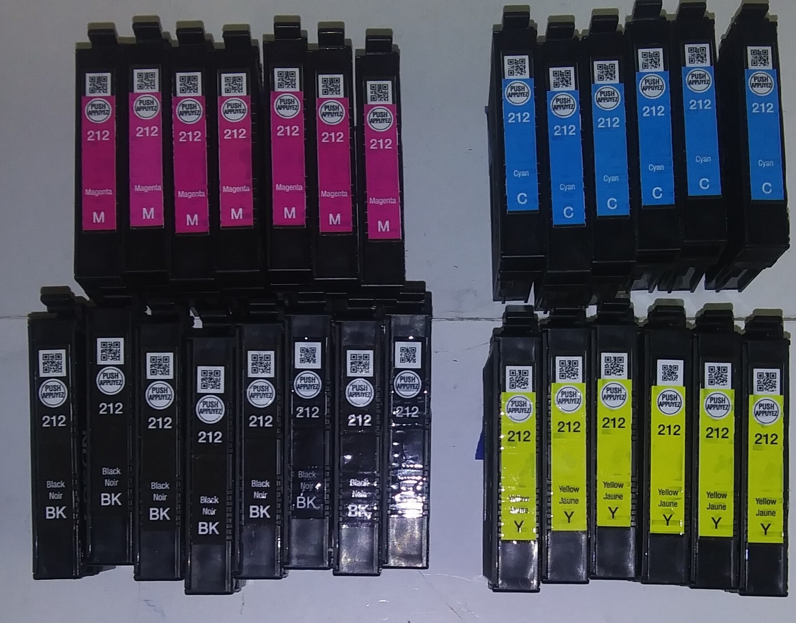 Lot Of 27 EMPTY Virgin Epson 212 Ink Cartridges BCMY