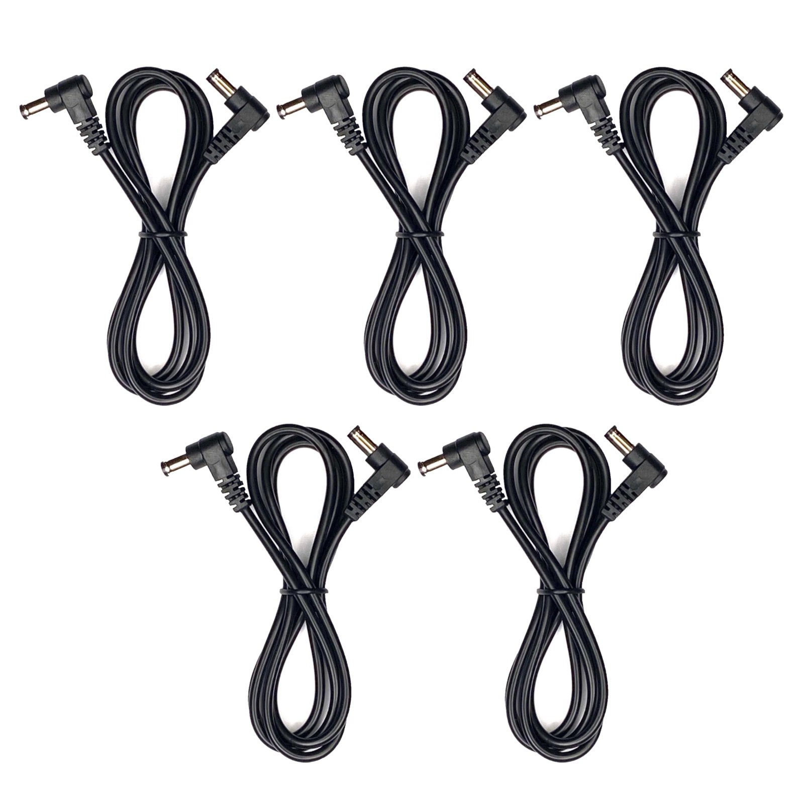 (5) Pack 3 Foot Right Angle DC Power 5.5mm x 2.1mm Patch Cables Wire to