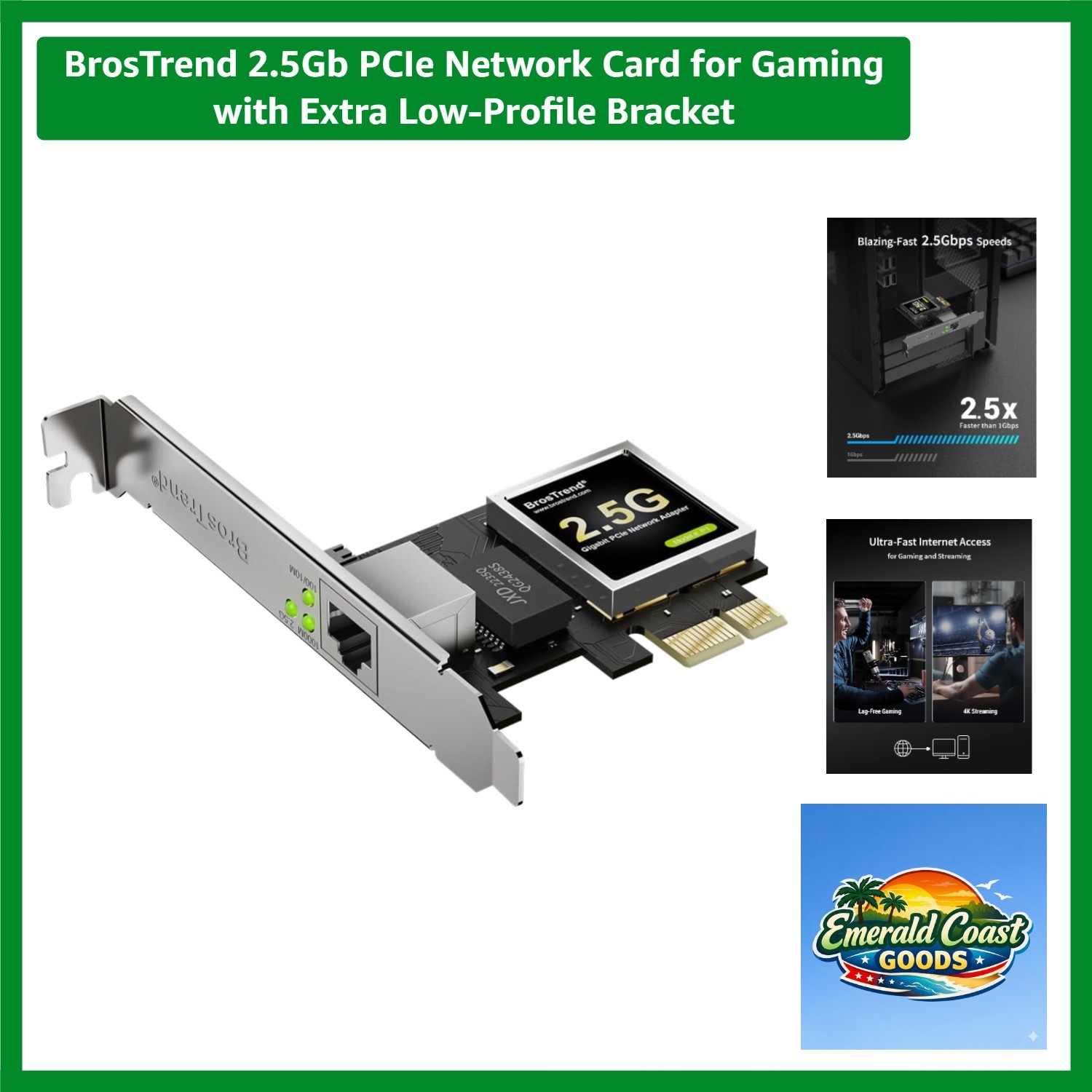 2.5Gb PCIe Network Card for Gaming with Extra Low-Profile Bracket