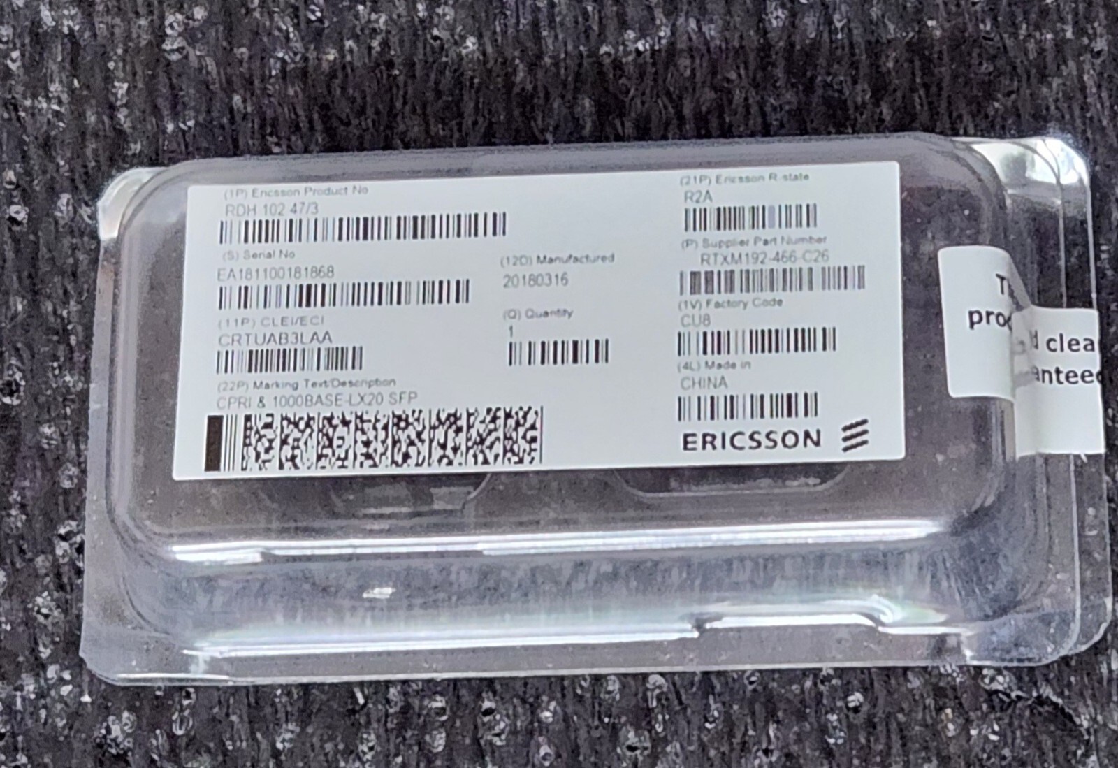NEW Ericsson RDH 102 47/3 Optical Transceiver 2.5Gbps 1310nm 15km SFP