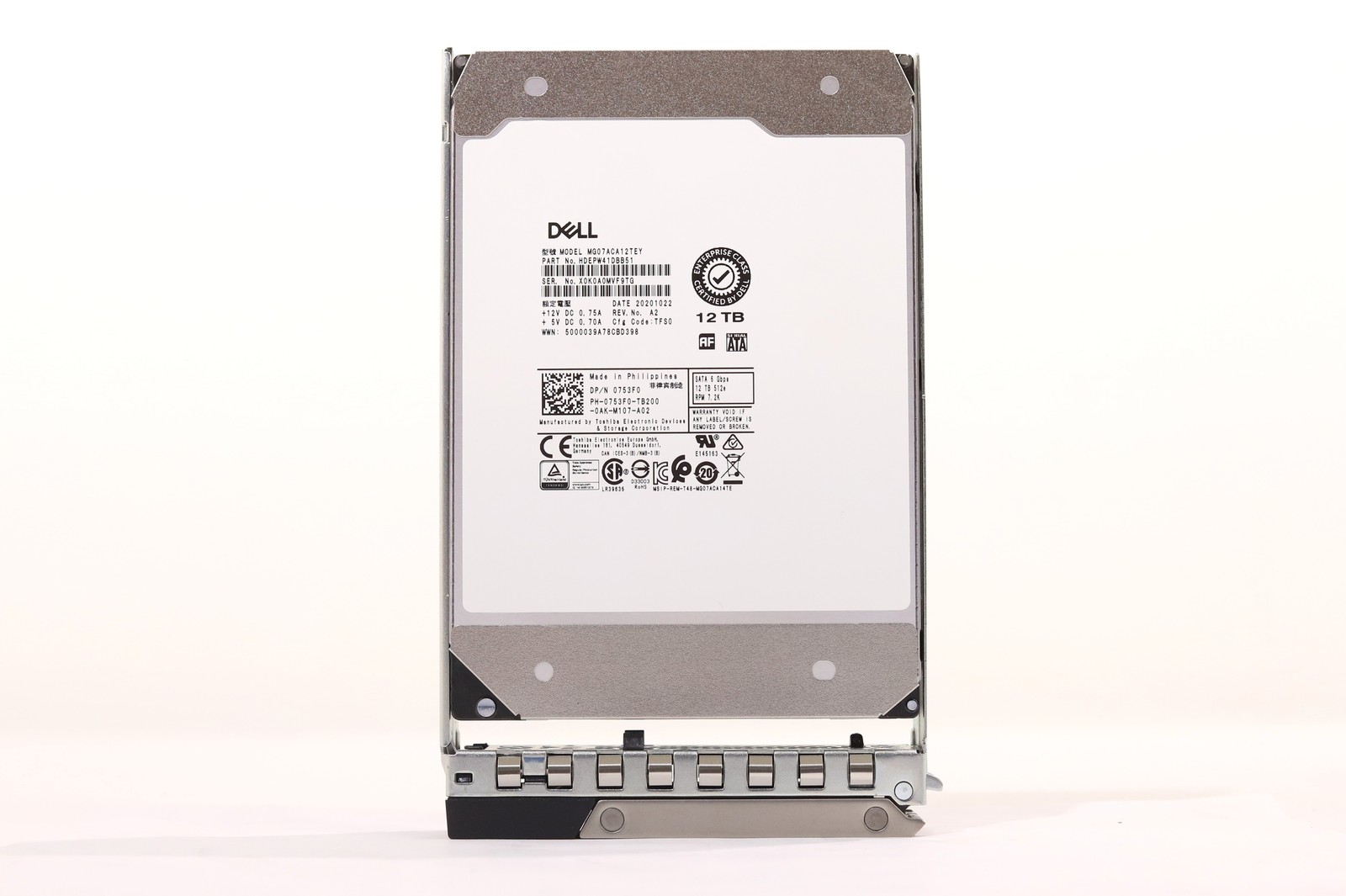 Dell MG07ACA12TEY 12TB 3.5" 6Gb/s 7.2K RPM 512e SATA HDD W/Caddy DP/N: 0753F0