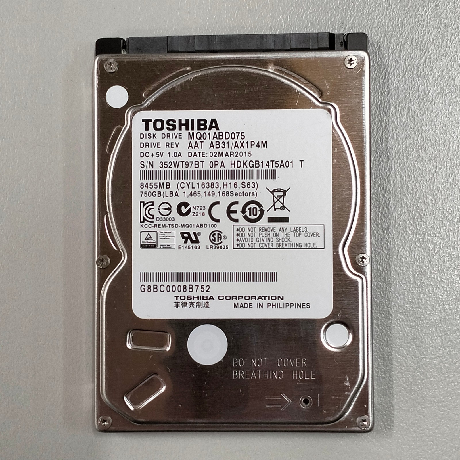 Toshiba 750GB 2.5" HDD 5400 RPM SATA 3Gbps 8MB Cache Hard Drive MQ01ABD075