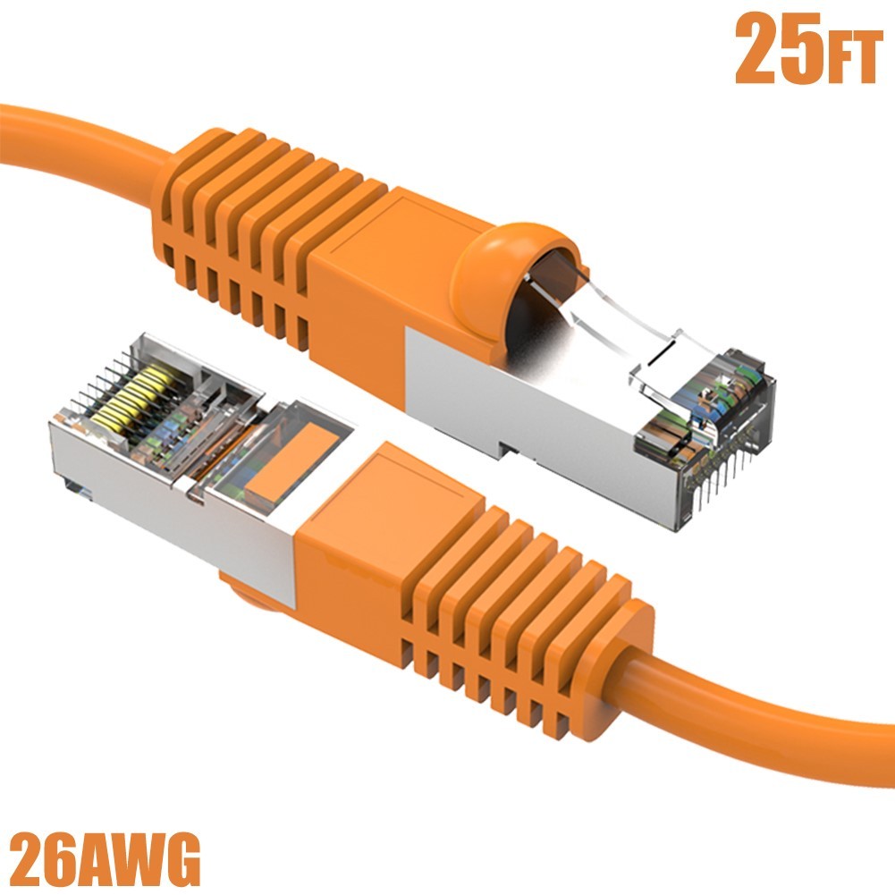 25FT Cat5e RJ45 Network LAN Ethernet FTP Shielded Patch Cable Cord 26AWG Orange