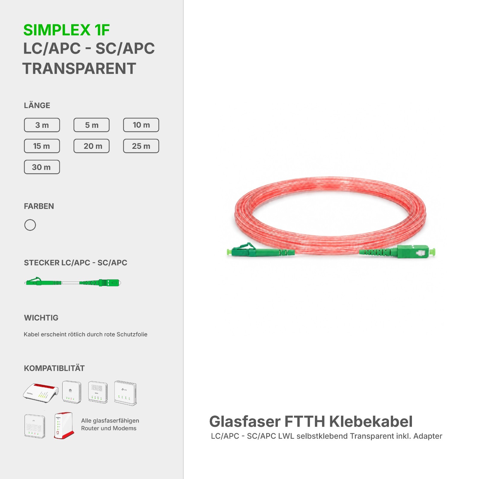 Fiber Optic Cable FTTH Adhesive Cable LC/APC SC/APC Transparent Fiber Optic Conbic®
