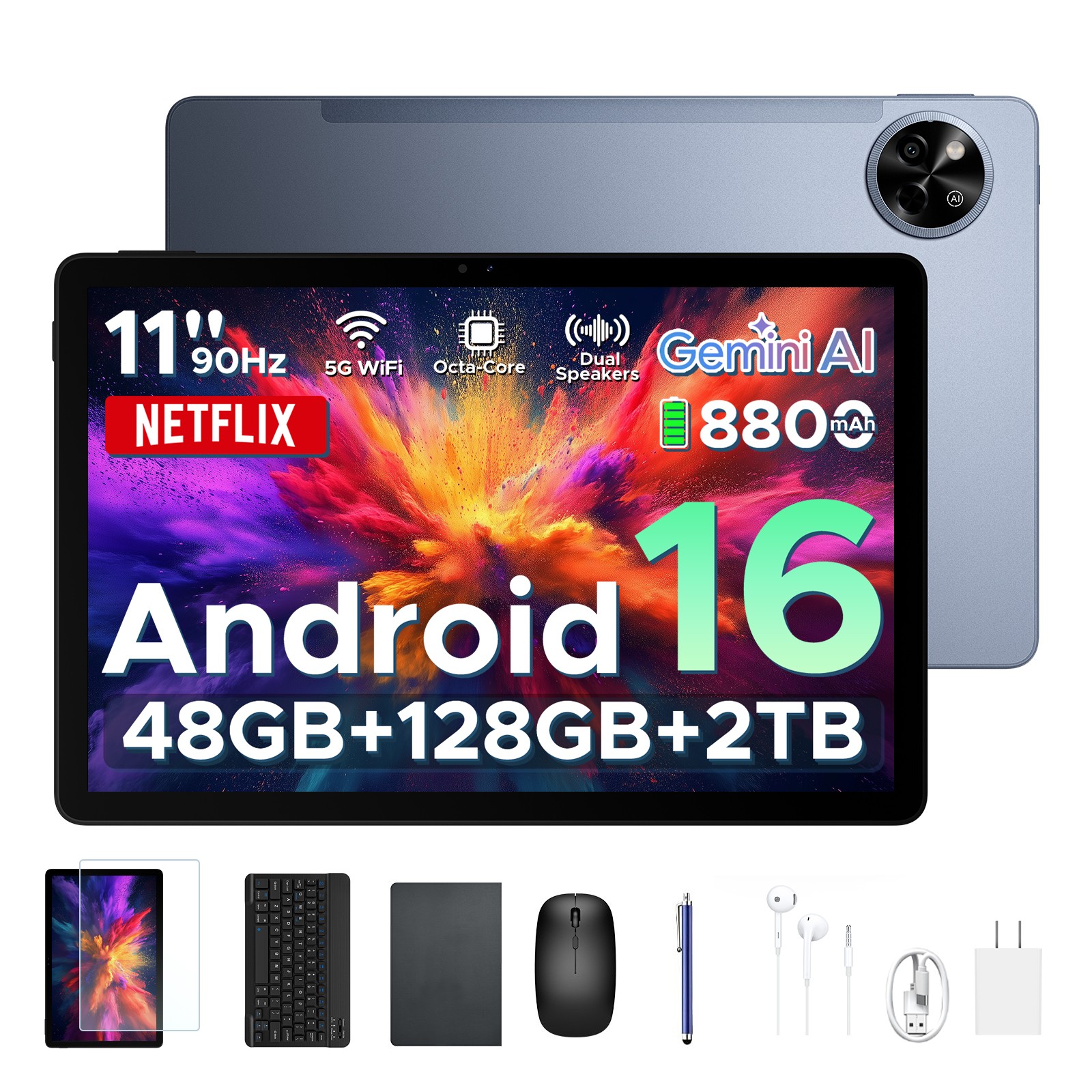 AORLYM P11 Android 16 Tablet 11 Inch 48GB+128GB 8800mAh 5G WiFi Widevine L1 AI
