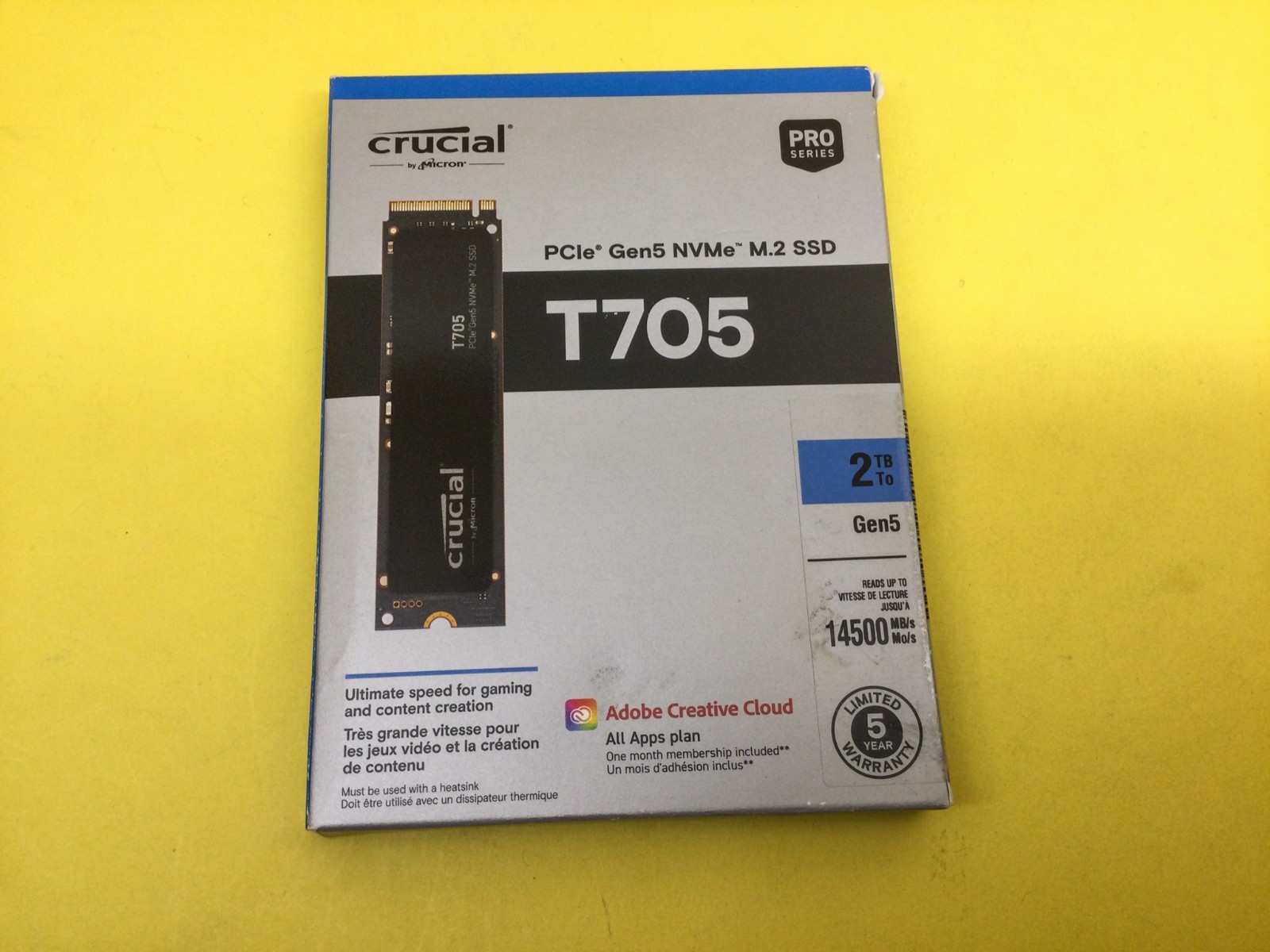 Crucial T705 2TB PCIe Gen5 NVMe M.2 2280 TLC NAND SSD CT2000T705SSD3 New