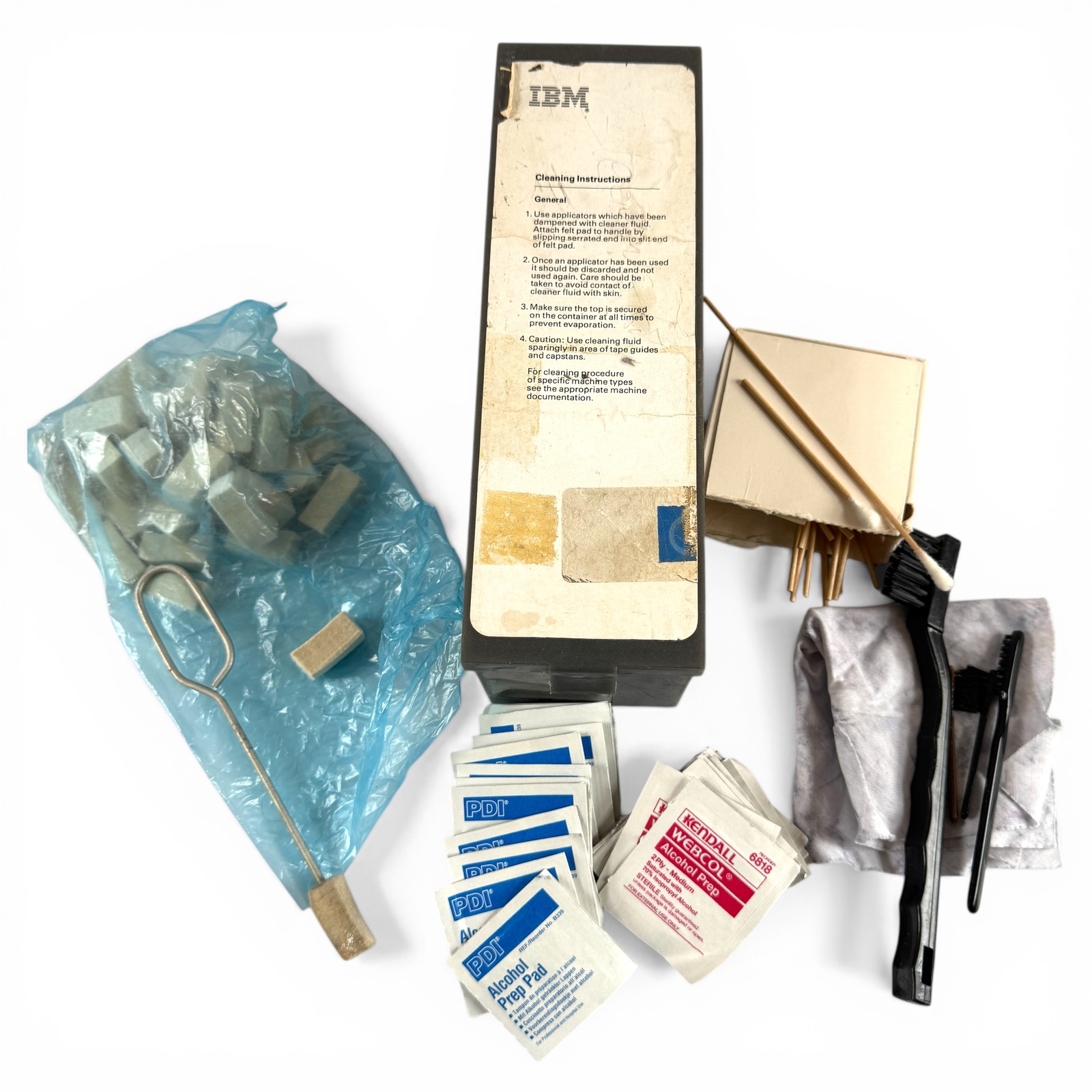 Vintage IBM Computer Tape Drive Cleaning Kit Applicators Brushes Alcohol Pads