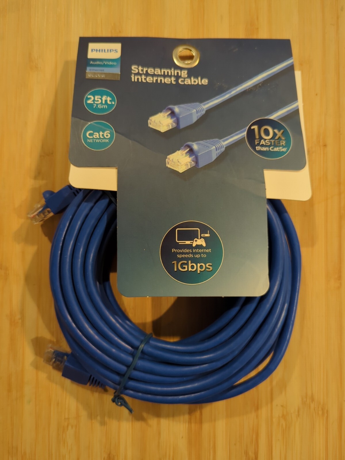 New Philips Cat 6 Ethernet Cable, 25 ft.  Blue 1 Gbps 250MHz High Speed Internet