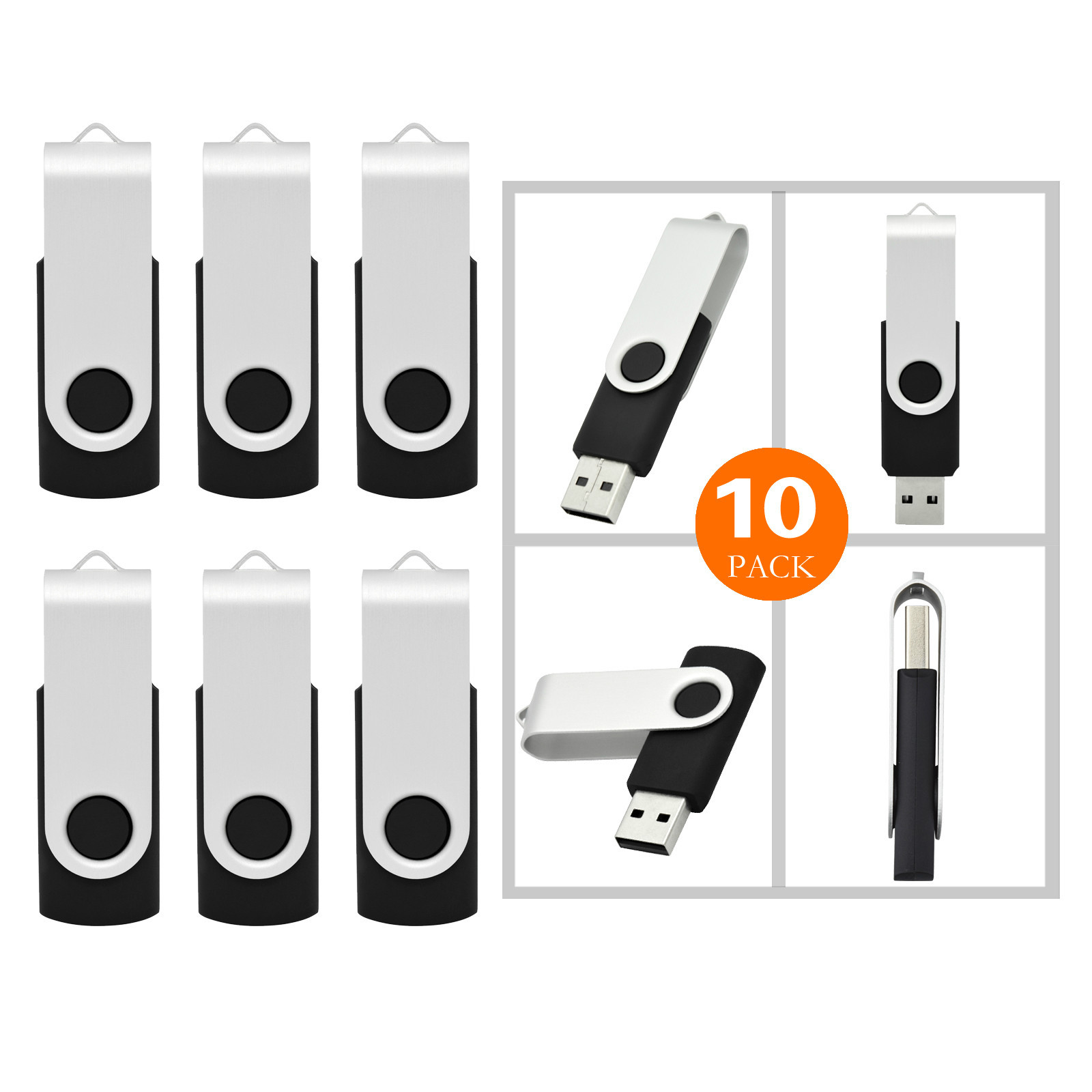 10 Pack 8GB Swivel Flash Pen Drive Folding USB 2.0  Memory Stick U Disk Thumb