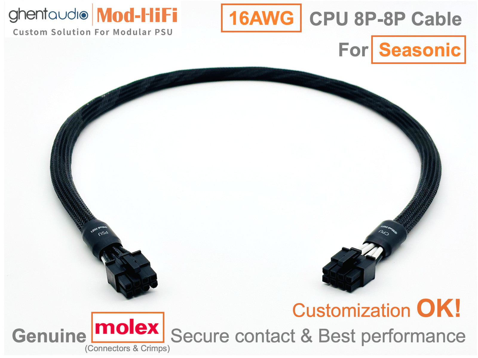 ⚡️16AWG CPU 8P Cable for Seasonic FOCUS Gold GM650 GX750 GX1000 -📏70cm/27 inch