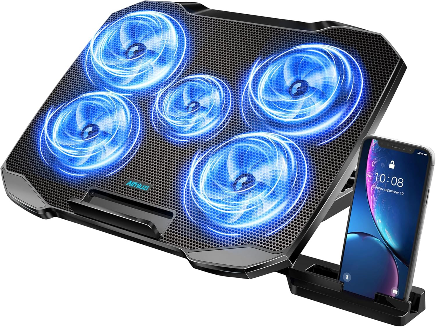 Laptop Cooling Pad with 5 Quiet Fans & Adjustable Angles - Black