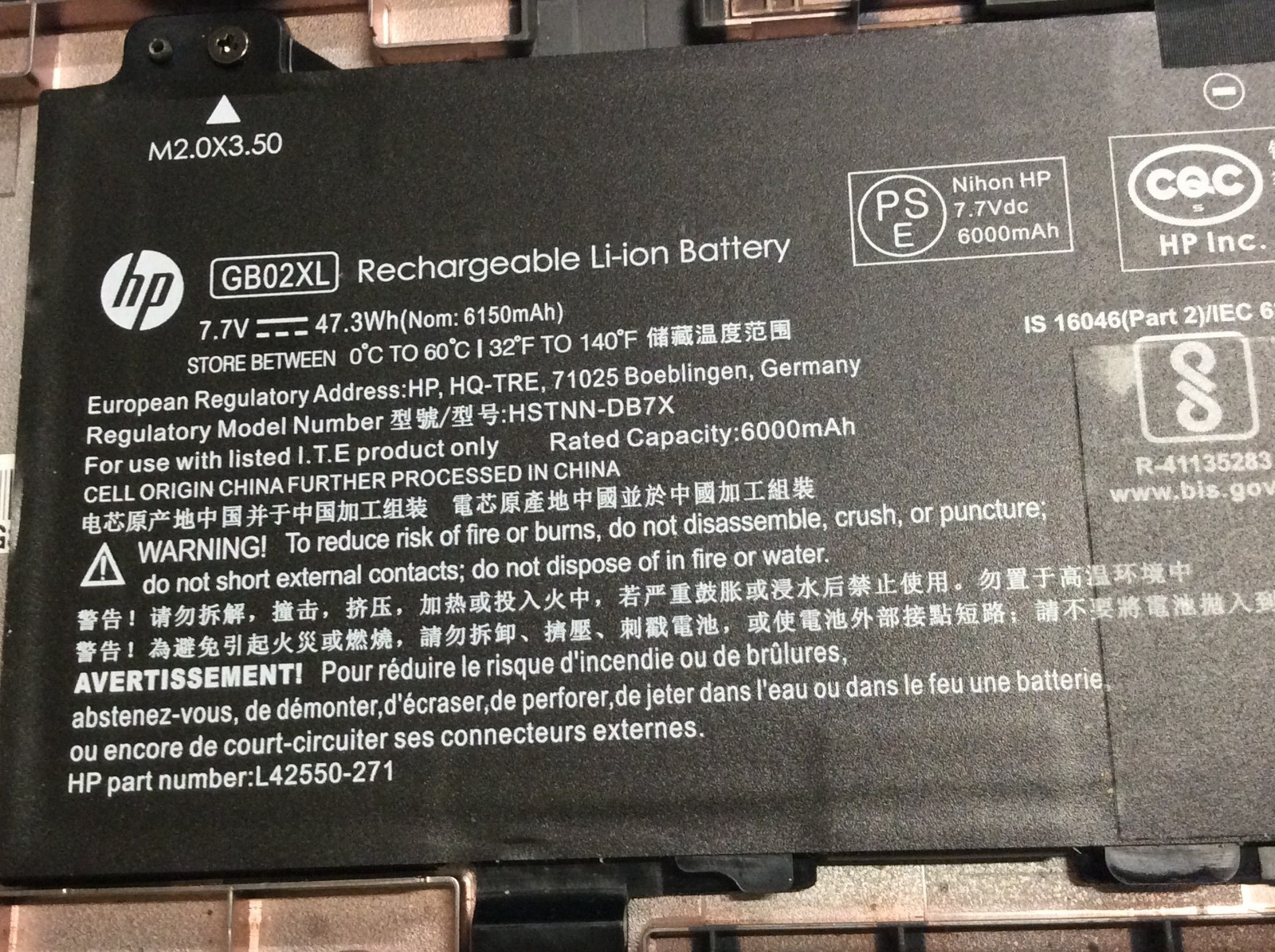 OEM Genuine HP Chromebook  14 db0002ca 14-DB 7.7v 47.3wh 6150mah GB02XL Battery
