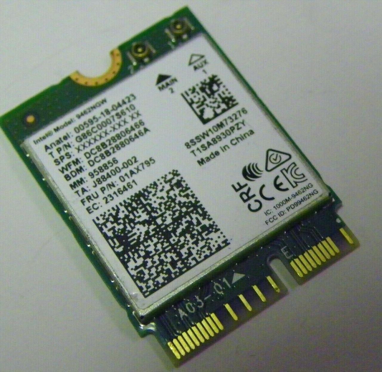 INTEL 9462NGW DUAL BAND WIRELESS-AC 9462 WLAN BLUETOOTH 5.1 WIFI CARD 01AX795