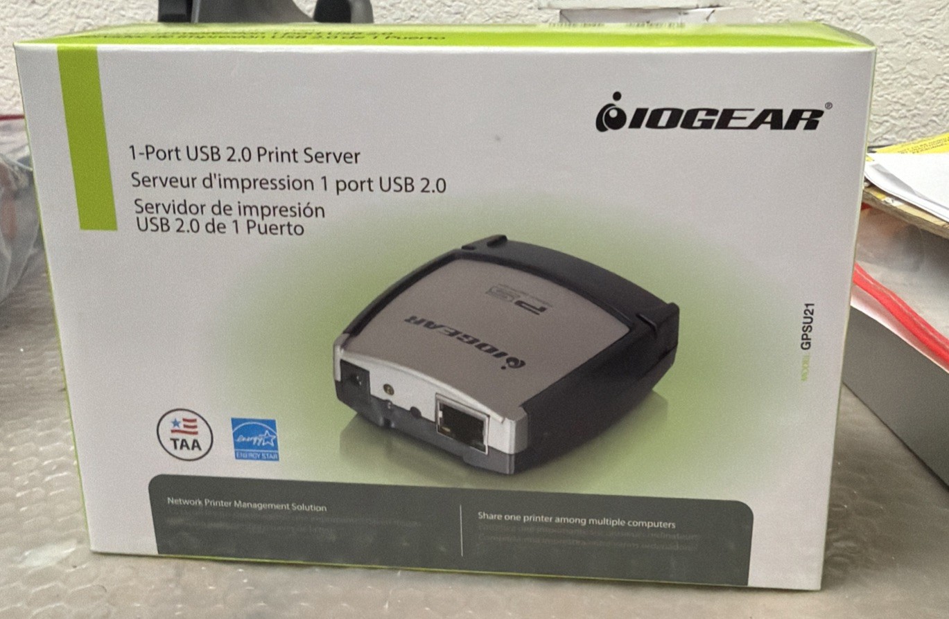 IOGear - GPSU21 - 1-Port USB 2.0 Print Server w/ AC Adapter & USB Cable