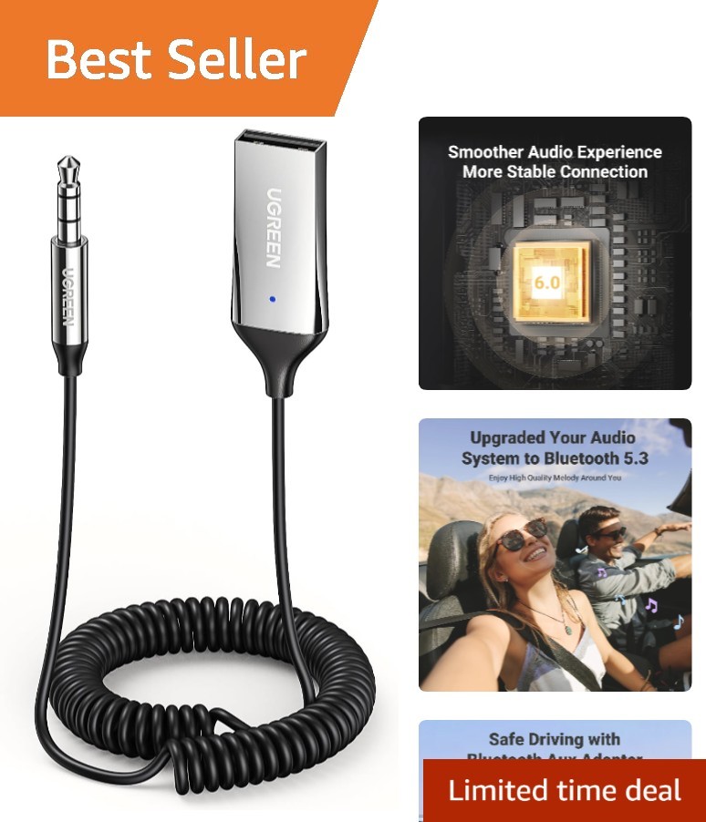 Compact Bluetooth 5.3 Aux Receiver - High-Fidelity Music Streaming & Calling