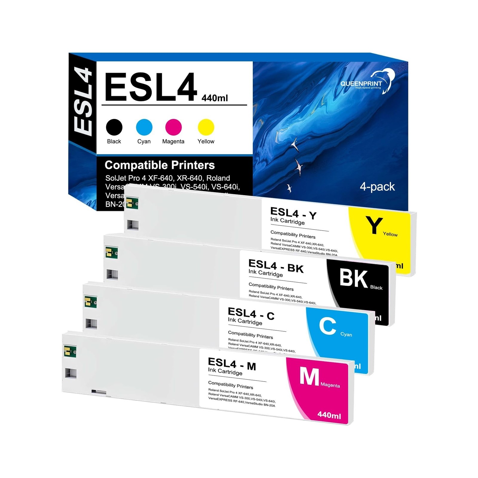 ESL4 Compatible for Roland ECO-SOL MAX 2 Ink Cartridge 440ml, ESL4 Ink Cartri...