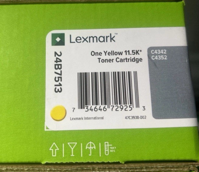 LEXMARK 24B7513 Yellow  Toner Cartridge  NEW In  BOX