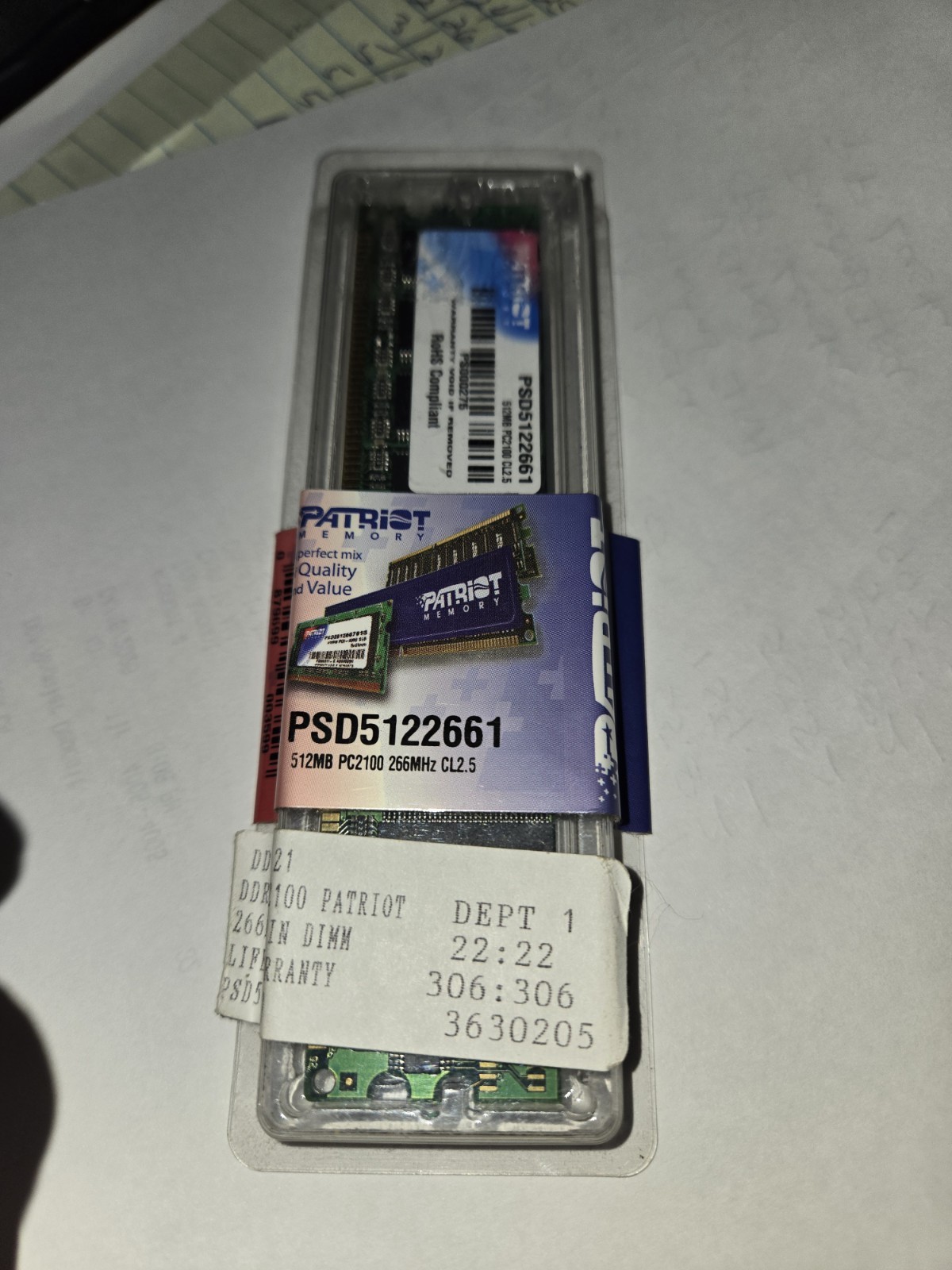  NEW Patriot Memory ( 512MB) PSD5122661H ( RAM) Memory Sealed