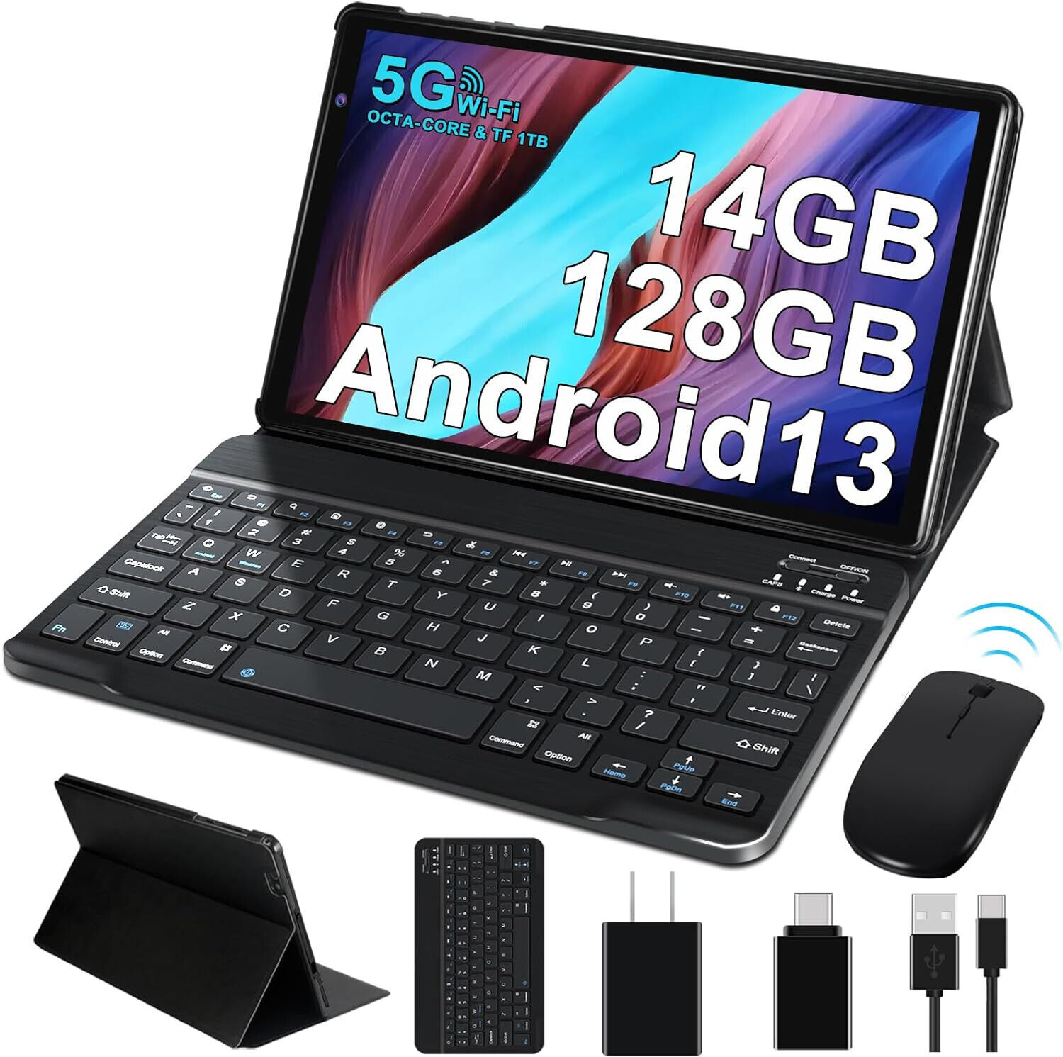 Android 13 Tablet 10 inch Octa-Core 14GB RAM 128GB ROM 5G WiFi, Keyboard & Mouse