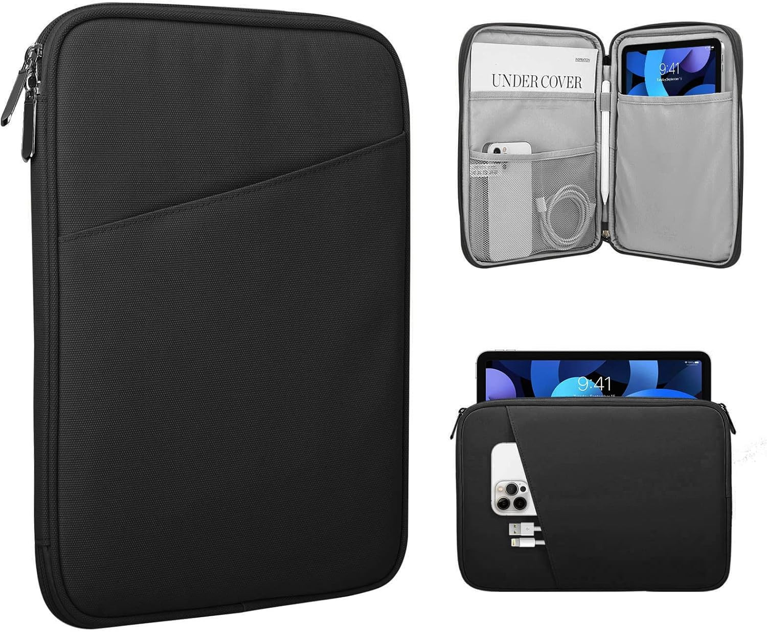 9-11" Tablet Sleeve Bag with Pocket, Black