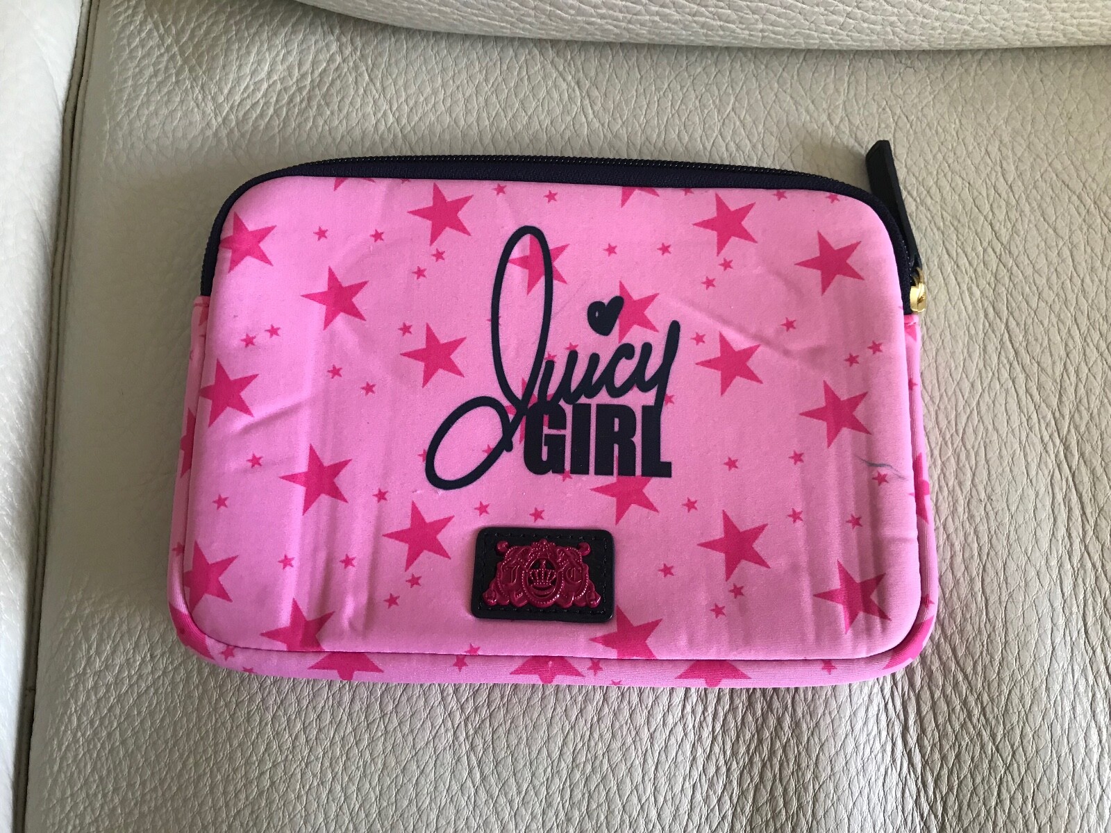 Juicy Couture Pink Stars Print Mini Zip iPad Case Pink Navy Girls Kindle