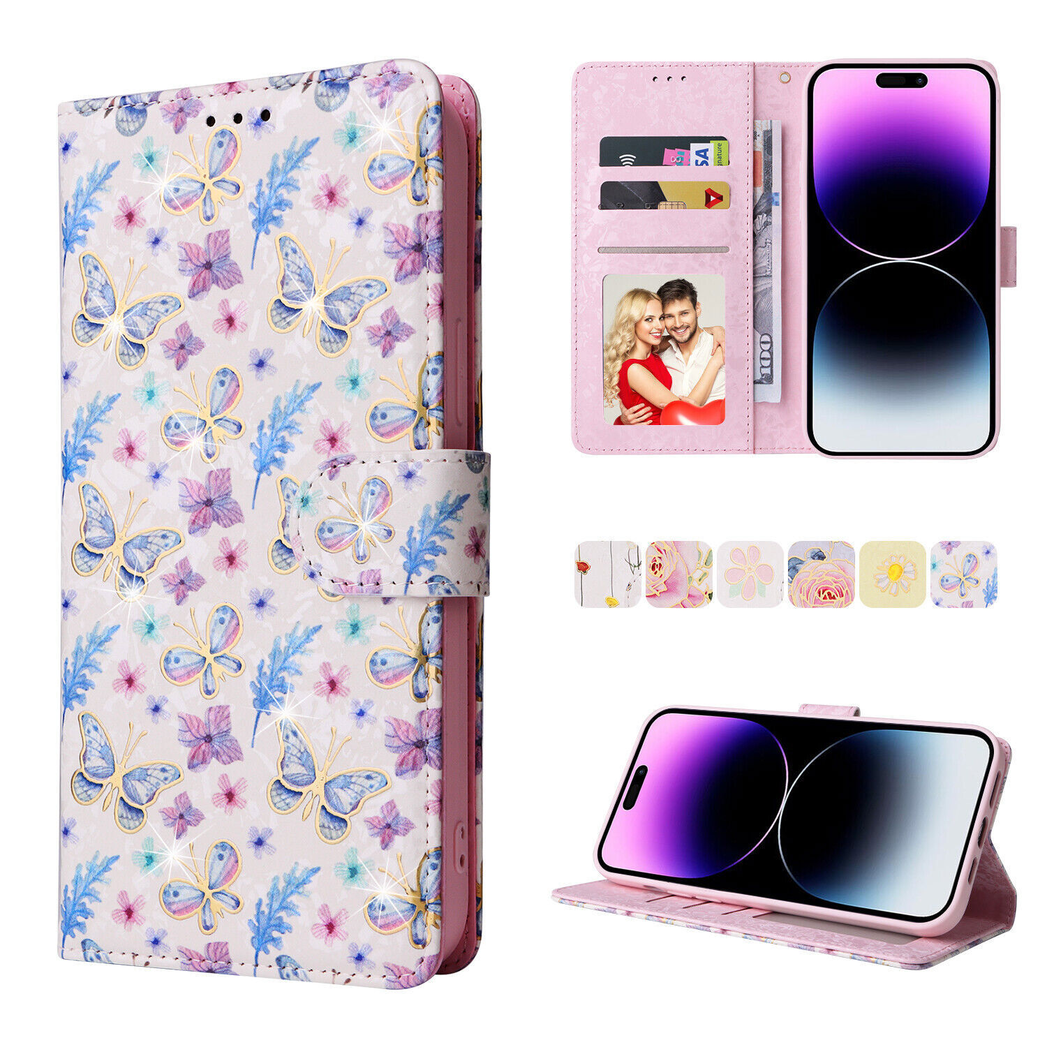 Luxury Stand Flower Card Wallet Cover Case For 16 15 14 13 12 11 Pro Max XR