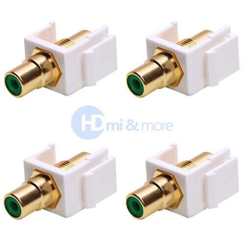 4x RCA Jack Green Audio Video for Keystone Wall Plate Insert White Modular